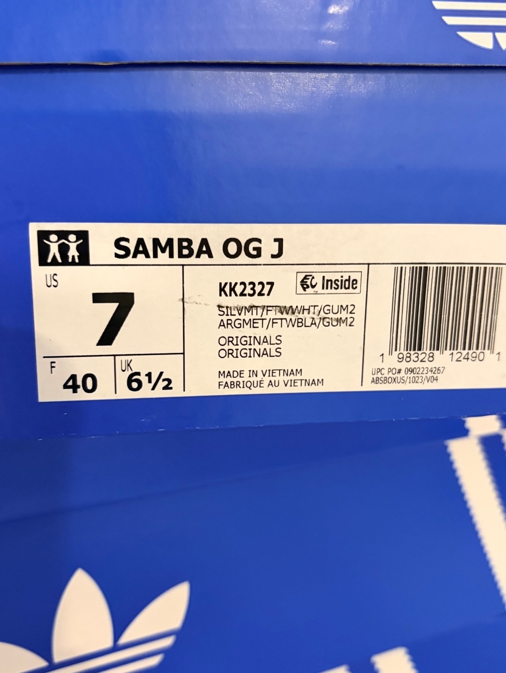 Adidas Samba OG J Silver Metallic White Gum KK2327 Size 7Y/8W New - Picture 6 of 6
